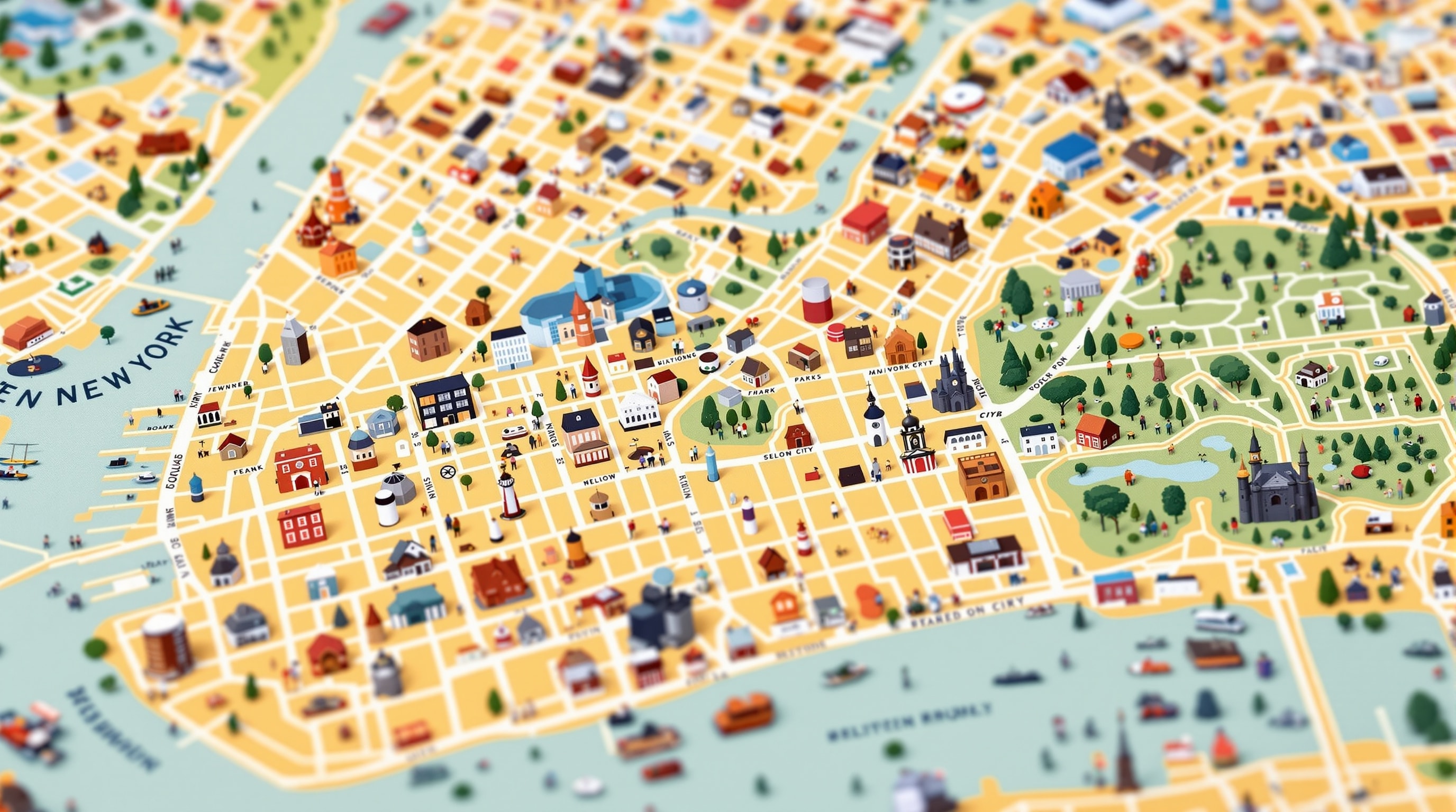 Illustrated neighborhood map of Queens, New York City