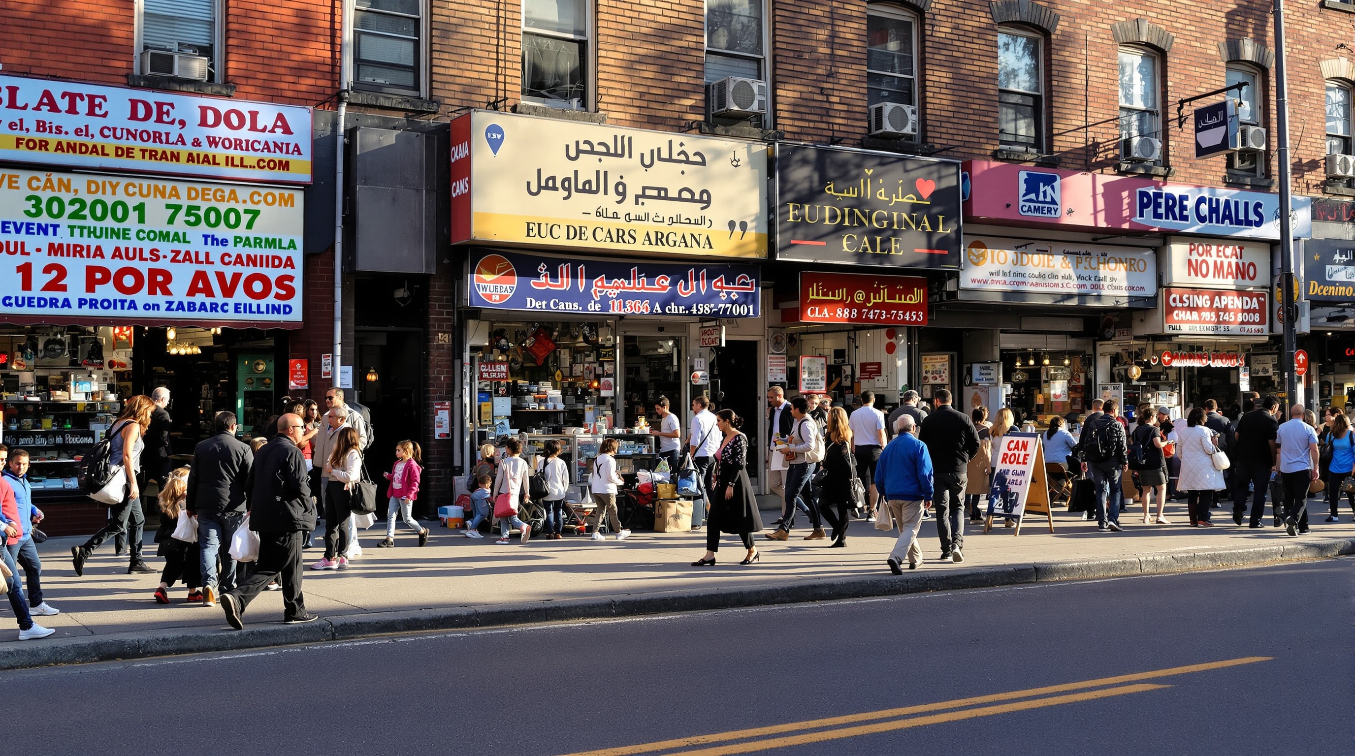 Commercial street in Richmond Hill, Queens with diverse community businesses